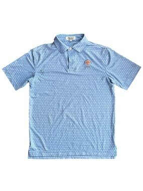 Boys Peter Millar Summer Comfort Blue Skull Print Kiawah Logo Golf Polo M 9/10